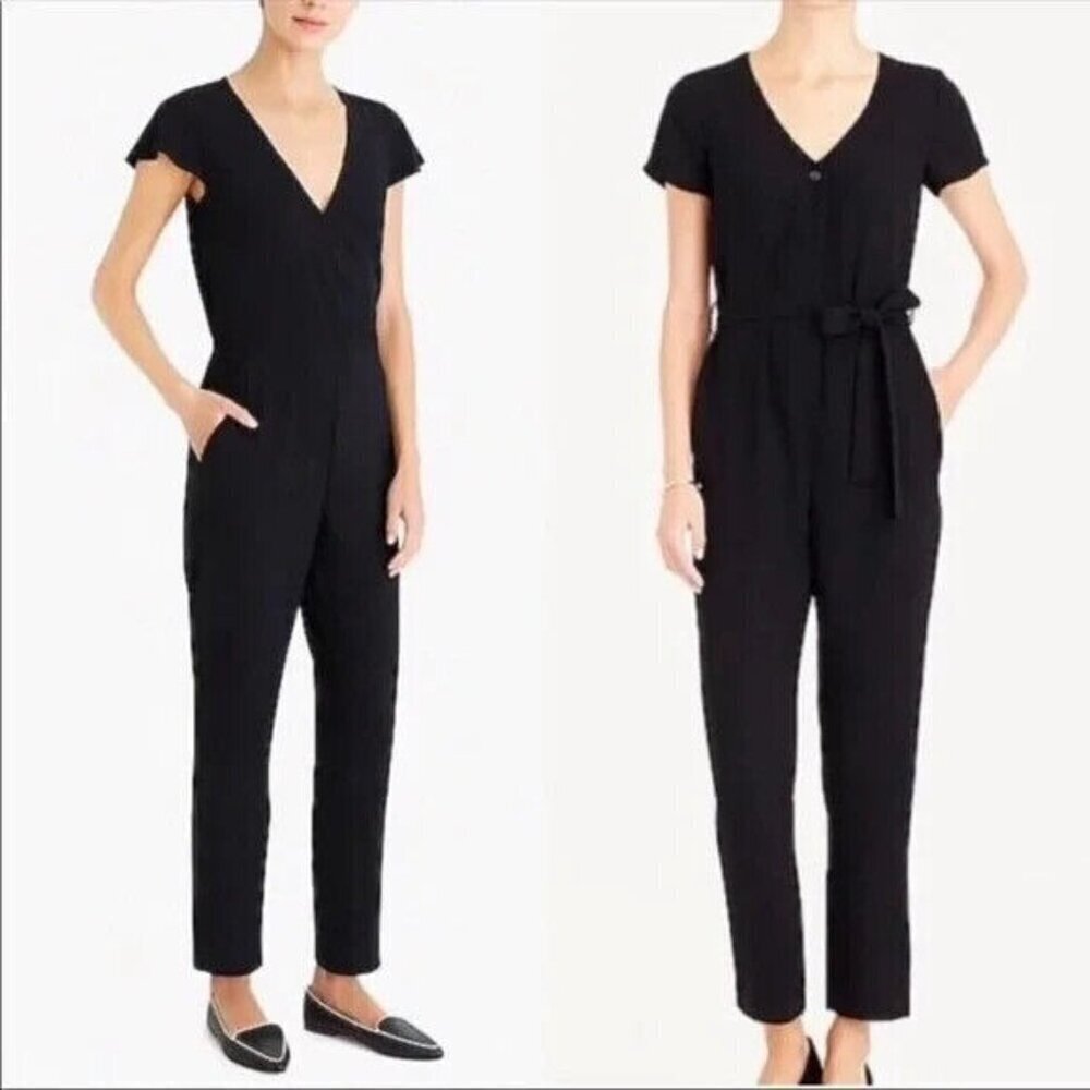 J. Crew Mercantile Black Crepe V-Neck Jumpsuit NO BELT‎ Size S Career NWOT